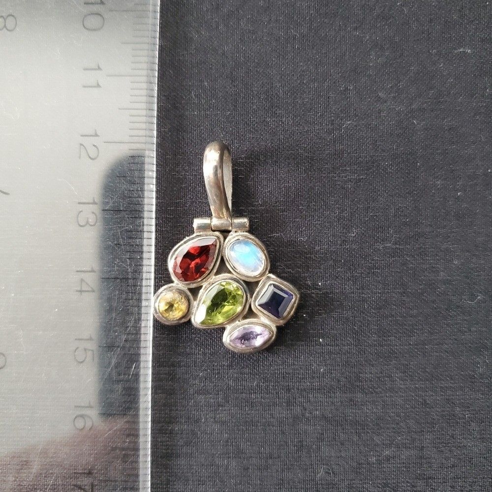 Multi Stone Artistic Semi-Precious Sterling Silver Pendant